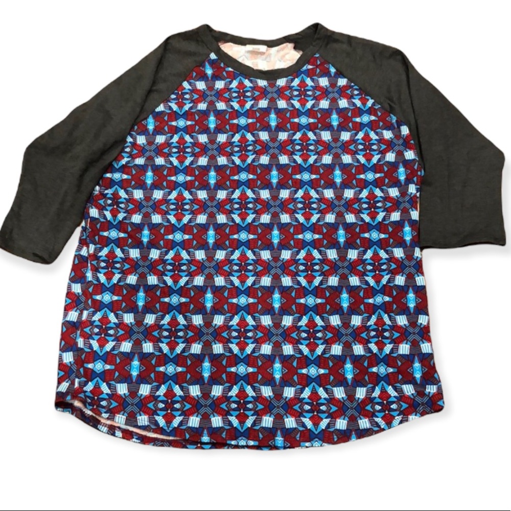 EUC Womens LuLaRoe Randy Geometric Print Baseball Inspired Shirt size 3X